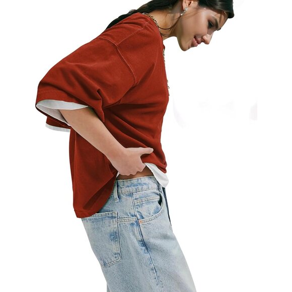 Womens Oversized Cotton T Shirt Large Casual Relax Fit Top Plus Size - Picture 4 of 5